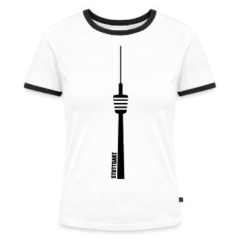 Fernsehturm Stuttgart 0711 City Umrisse Schriftzug - Frauen Kontrast-T-Shirt - Weiß/Schwarz - Vorne - Selfina (174cm)