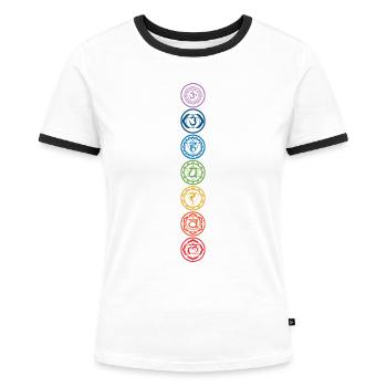7 Chakren - Frauen Kontrast-T-Shirt - Weiß/Schwarz - Vorne - Selfina (174cm)