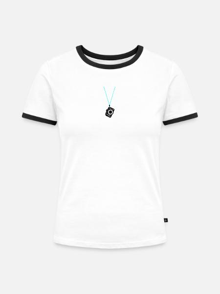 Kamera Fotkamera Urlauber Tourist - Frauen Kontrast-T-Shirt - Weiß/Schwarz