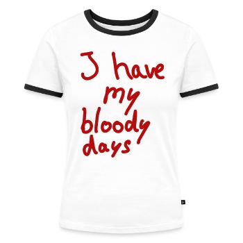 Tage Blutungen Frau Menstruation lustig Geschenk - Frauen Kontrast-T-Shirt - Weiß/Schwarz - Vorne - Selfina (174cm)