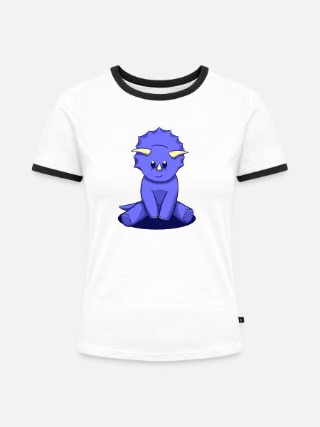 Süßer Dino - Frauen Kontrast-T-Shirt - Weiß/Schwarz