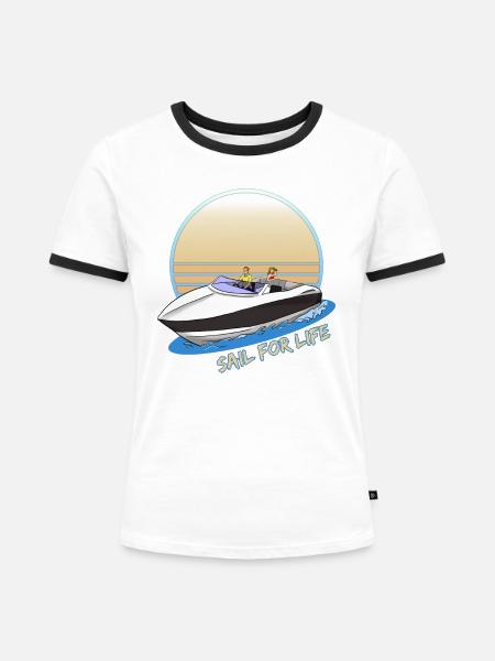Motorboot - Frauen Kontrast-T-Shirt - Weiß/Schwarz