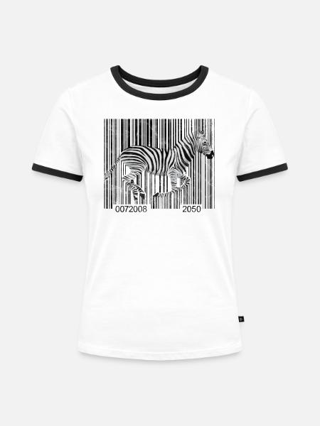 Zebra-Barcode-laufende Grafik - Frauen Kontrast-T-Shirt - Weiß/Schwarz