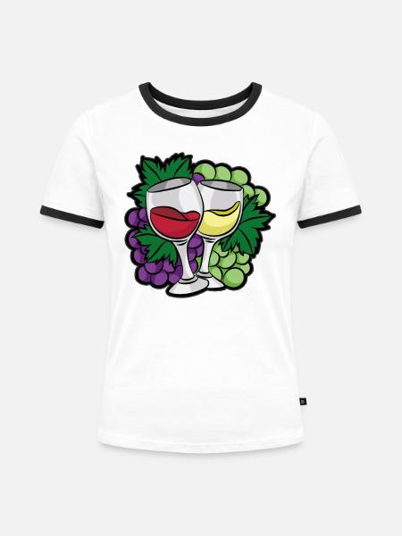 REDWINE AND WHITEWINE GRAPES - Frauen Kontrast-T-Shirt - Weiß/Schwarz