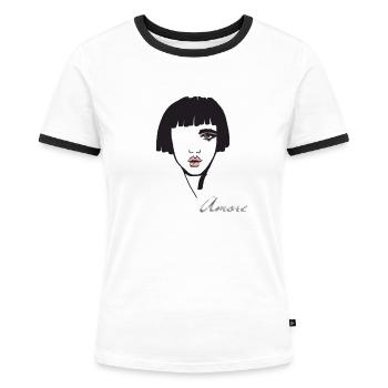 Amore Woman - Frauen Kontrast-T-Shirt - Weiß/Schwarz - Vorne - Selfina (174cm)