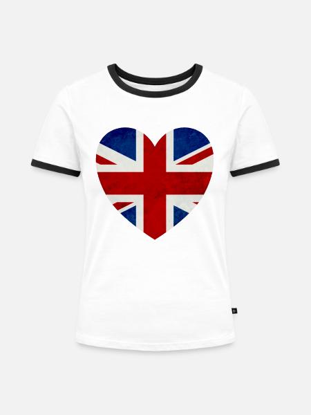 Herz UK Großbritannien - Frauen Kontrast-T-Shirt - Weiß/Schwarz