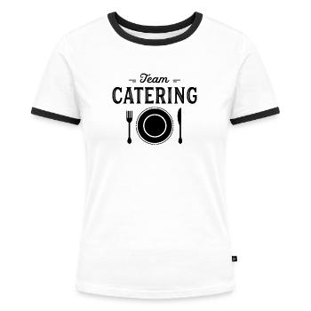 Team Catering Speise Essen Service Caterer - Frauen Kontrast-T-Shirt - Weiß/Schwarz - Vorne - Selfina (174cm)