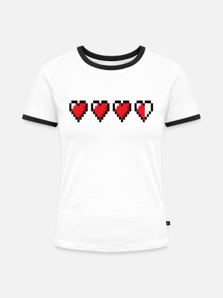 80er Herzen - Frauen Kontrast-T-Shirt - Weiß/Schwarz