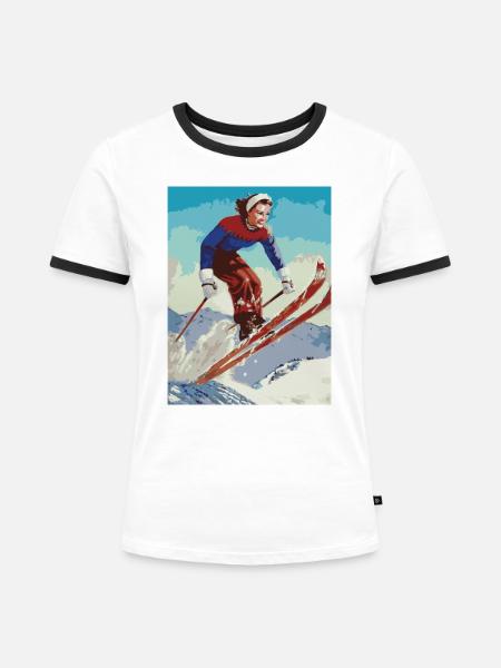 Ski - Frauen Kontrast-T-Shirt - Weiß/Schwarz