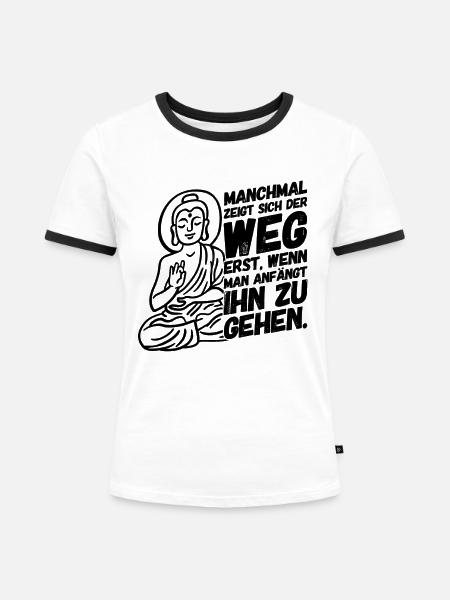 Buddha Weg Buddhismus II - Frauen Kontrast-T-Shirt - Weiß/Schwarz