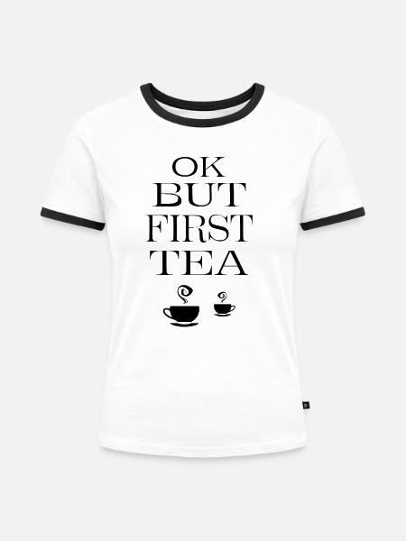 First Tea - Frauen Kontrast-T-Shirt - Weiß/Schwarz