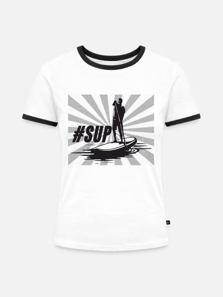 Stand Up Paddle - Frauen Kontrast-T-Shirt - Weiß/Schwarz