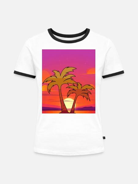 Palmen - Frauen Kontrast-T-Shirt - Weiß/Schwarz