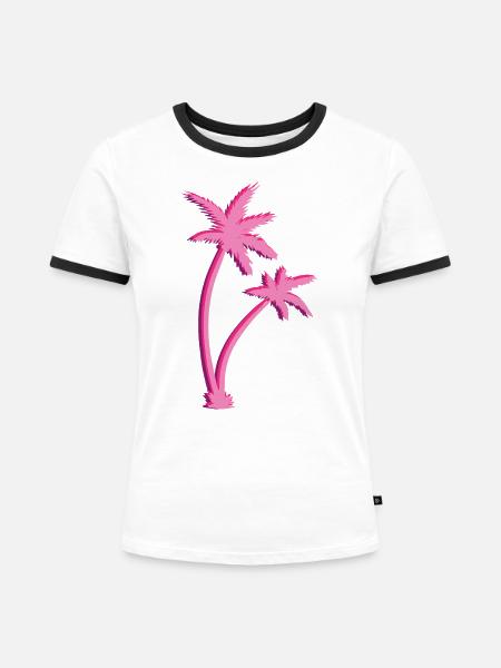 Palmen - Frauen Kontrast-T-Shirt - Weiß/Schwarz
