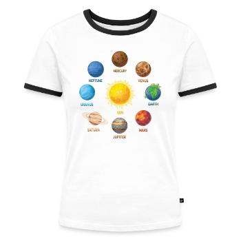 Planeten Sonnensystem - Frauen Kontrast-T-Shirt - Weiß/Schwarz - Vorne - Selfina (174cm)