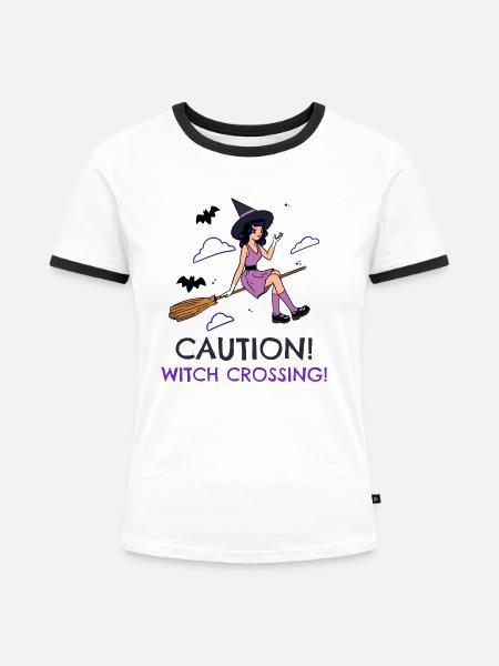 Caution! Witch Crossing! - Frauen Kontrast-T-Shirt - Weiß/Schwarz
