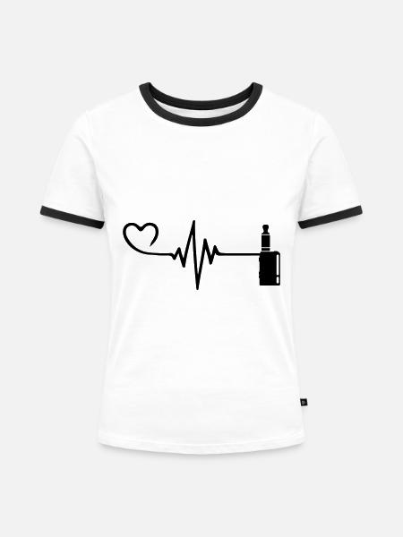 E-Zigarette Puls Herz Liebe - Frauen Kontrast-T-Shirt - Weiß/Schwarz