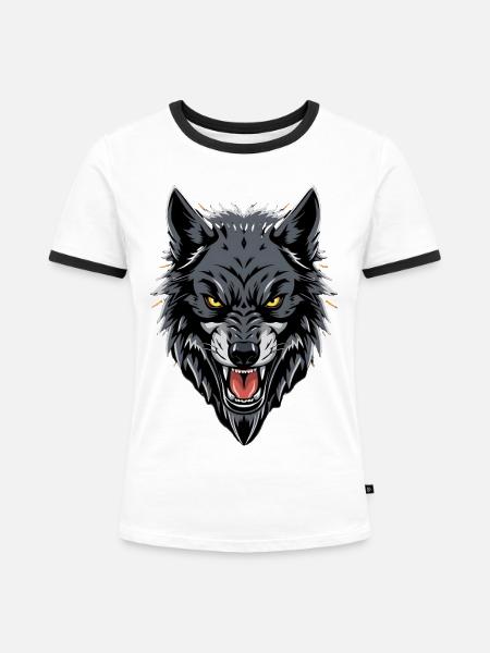 Aggressiver Wolf - Frauen Kontrast-T-Shirt - Weiß/Schwarz