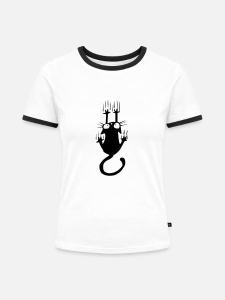 Cat Falling - Frauen Kontrast-T-Shirt - Weiß/Schwarz