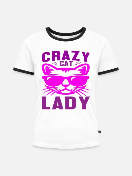 crazy cat lady - Frauen Kontrast-T-Shirt - Weiß/Schwarz