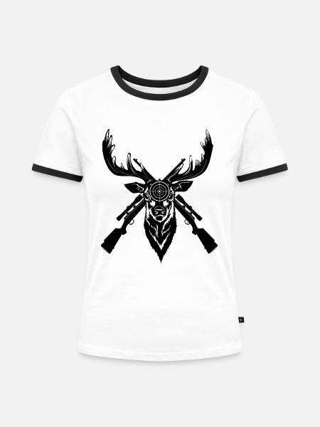 Hirschjagd - Frauen Kontrast-T-Shirt - Weiß/Schwarz