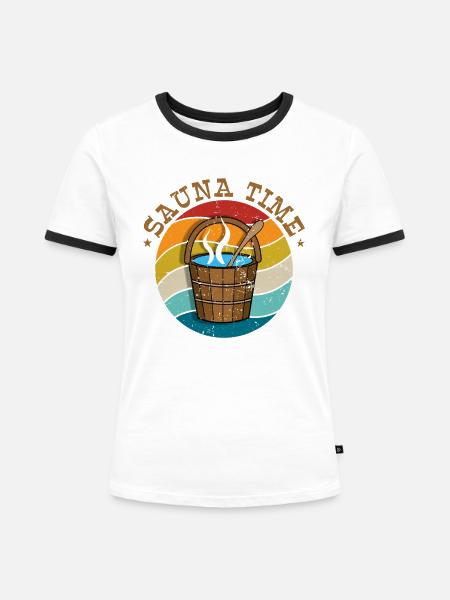 Sauna - Frauen Kontrast-T-Shirt - Weiß/Schwarz