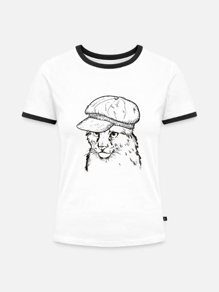 Luchs - Frauen Kontrast-T-Shirt - Weiß/Schwarz