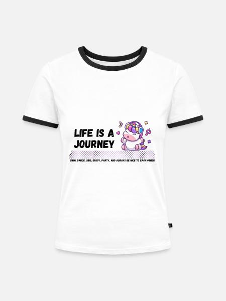 Das Leben Ist Eine Reise - Frauen Kontrast-T-Shirt - Weiß/Schwarz