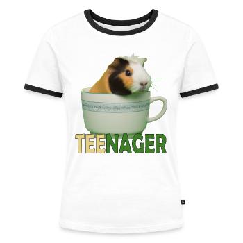 teenager, Merrschweinchen, witzige Wortspiel - Frauen Kontrast-T-Shirt - Weiß/Schwarz - Vorne - Selfina (174cm)