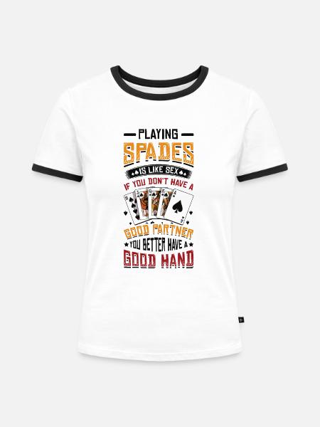 Pik-karten Spielen - Frauen Kontrast-T-Shirt - Weiß/Schwarz