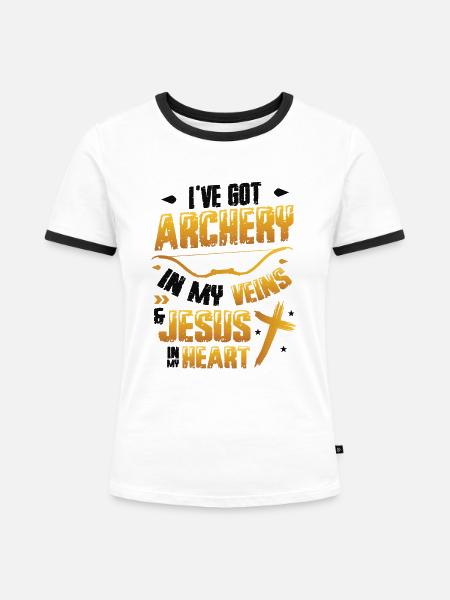Religiöser Bogenschütze, Bogenschießen - Frauen Kontrast-T-Shirt - Weiß/Schwarz