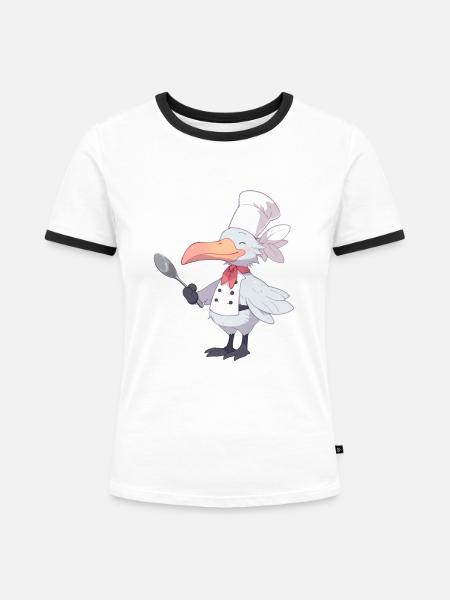 Schuhschnabel Koch - Frauen Kontrast-T-Shirt - Weiß/Schwarz