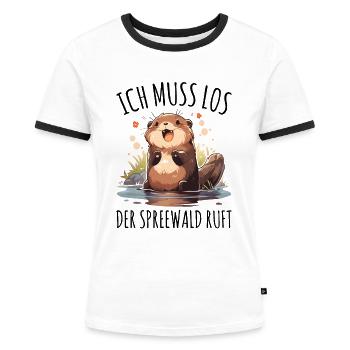 Spreewald Urlaub - Frauen Kontrast-T-Shirt - Weiß/Schwarz - Vorne - Selfina (174cm)