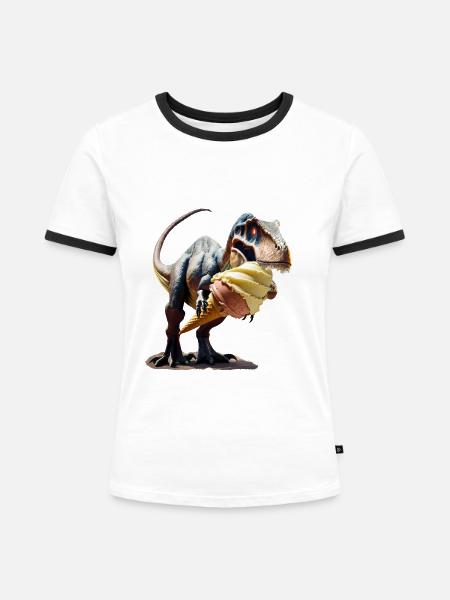 Eiszeit mit Dinosaurier - Frauen Kontrast-T-Shirt - Weiß/Schwarz