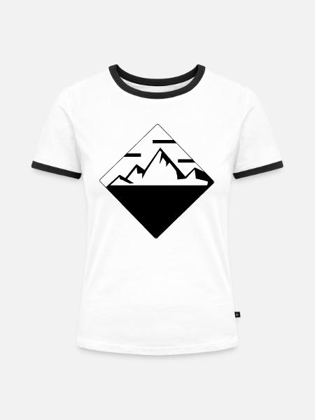 Quadrat - Berg - - Frauen Kontrast-T-Shirt - Weiß/Schwarz