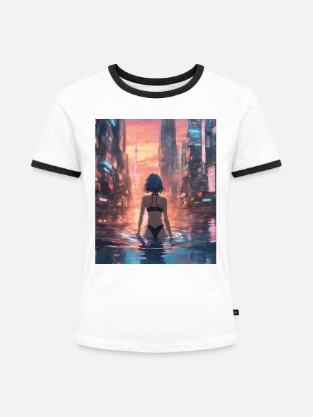 Tokio Japan Sonnenuntergang - Frauen Kontrast-T-Shirt - Weiß/Schwarz