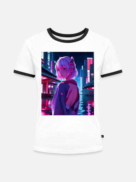 Tokio Japan Nacht - Frauen Kontrast-T-Shirt - Weiß/Schwarz