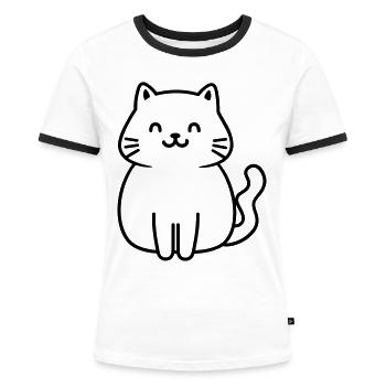 Katze - Frauen Kontrast-T-Shirt - Weiß/Schwarz - Vorne - Selfina (174cm)