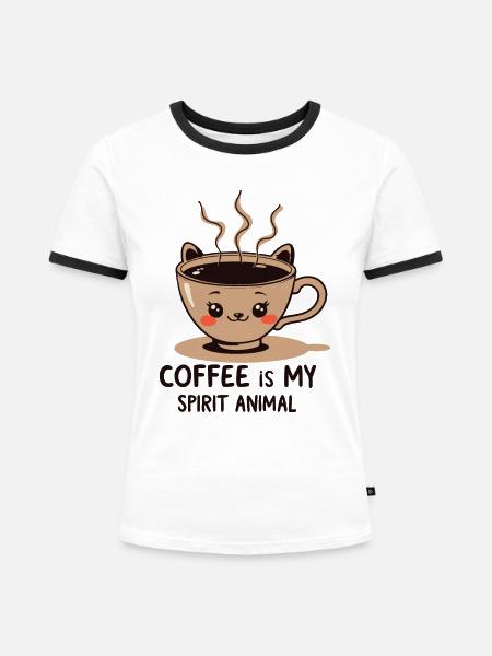 KAFFEE IST MEIN SEELENTIER - Frauen Kontrast-T-Shirt - Weiß/Schwarz