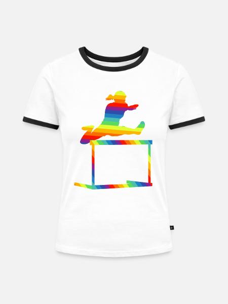Hürden Lauf Leichtathletik - Frauen Kontrast-T-Shirt - Weiß/Schwarz