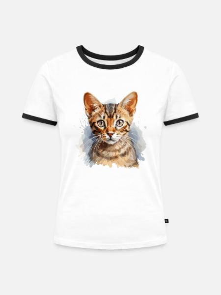 Bengal Katze - Frauen Kontrast-T-Shirt - Weiß/Schwarz