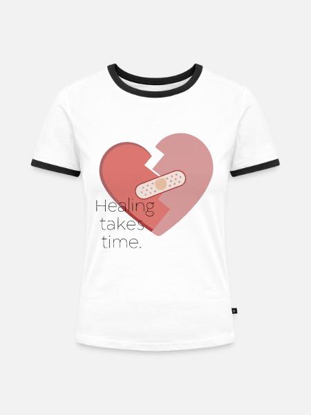 GEBROCHENES HERZ - Frauen Kontrast-T-Shirt - Weiß/Schwarz