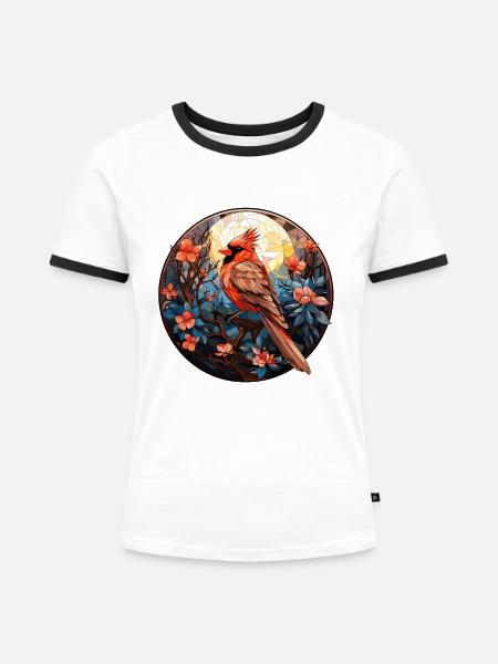 Rotkardinal Kardinal Vogel - Frauen Kontrast-T-Shirt - Weiß/Schwarz
