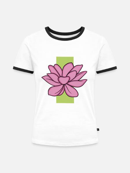 Lotus - Frauen Kontrast-T-Shirt - Weiß/Schwarz