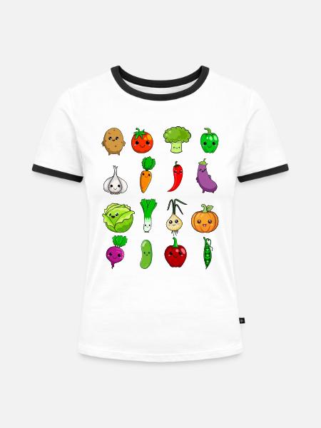 Kawaii Gemüse - Frauen Kontrast-T-Shirt - Weiß/Schwarz