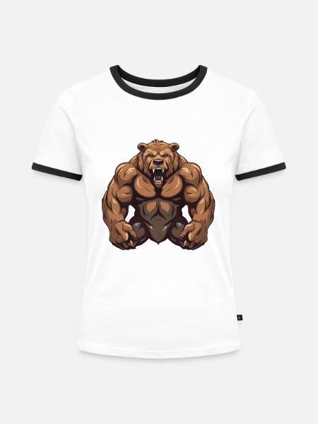 Bär Grizzly Muskeln - Frauen Kontrast-T-Shirt - Weiß/Schwarz