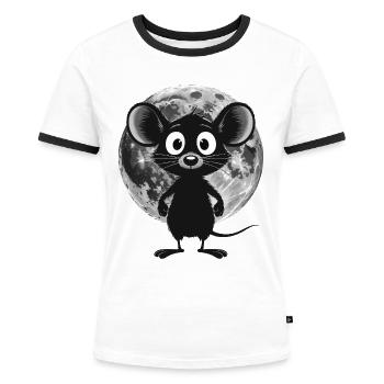 Nacht Maus im Mondschein – Süß & Mystisch - Frauen Kontrast-T-Shirt - Weiß/Schwarz - Vorne - Selfina (174cm)