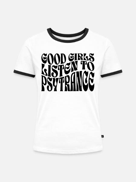 Mädchen hören Psytrance-Musik - Frauen Kontrast-T-Shirt - Weiß/Schwarz