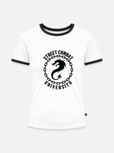 Street Combat University - Frauen Kontrast-T-Shirt - Weiß/Schwarz