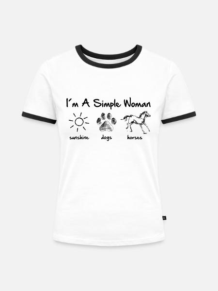 simple woman horse dog - Frauen Kontrast-T-Shirt - Weiß/Schwarz